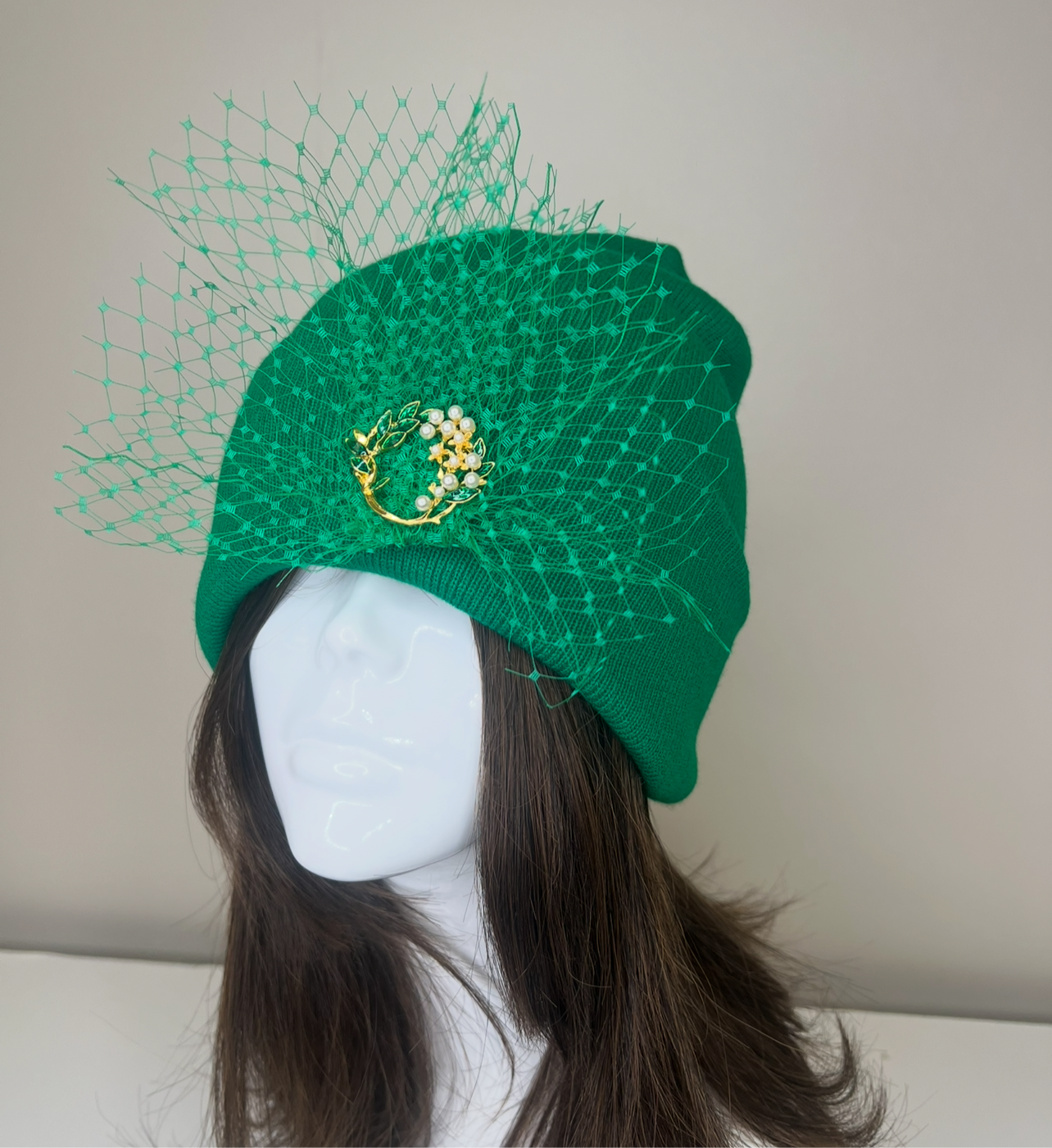 Green veil beanie
