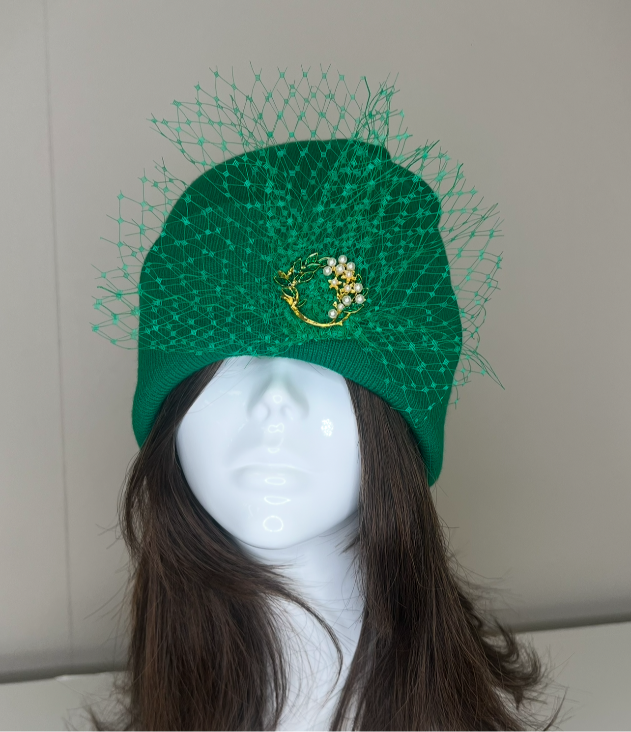 Green veil beanie