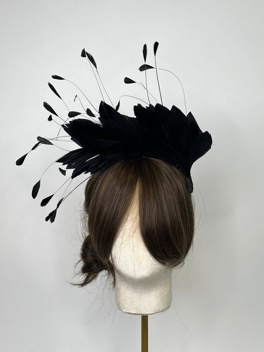 Hera Feathered Headband Black