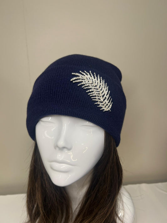 Navy Feather Beanie